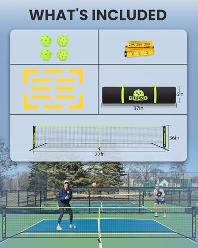 Bltend Pickleball Set - 22FT Regulation Size Portable Net, 4 Pickle Balls, Court Marker, Carry Bag and Tape Measure - Indoor Outdoor Driveway Gifts - Image 6