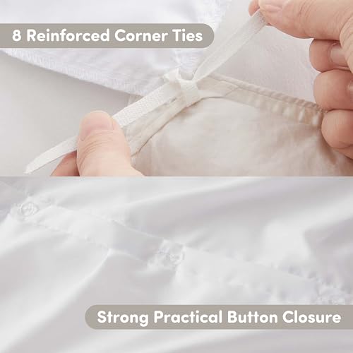 Image of Nestl White Duvet Cover Full Size - Soft Double Brushed Duvet Set with Button Closure & Corner Ties, 3 Piece Luxurious Pinch Pleated Duvet Cover Set 80x90 Inches with 2 Pillow Shams