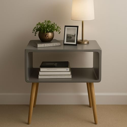 Image of SS Wood Nation Vintage Bookcase Nightstand, Coffee Table, End Table, Bedside Table for Compact Areas, Magazine Stand with Storage, and Living Room /Bedroom (Modern, Grey)