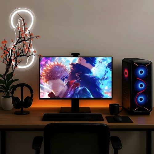 Image of Anime Neon Sign for Bedroom Wall Decor, Dimmable LED Light Art with Hanging Chain, White Minimalist Line Drawing Lamp for Dorm, Living Room, Bookcase, Trendy Gift