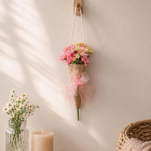 Image of SATYAM KRAFT 1 Pcs Artificial Daisy Flower Bouquet with Pearl Handle | Decorative Wall Hanging Floral Arrangement for Home Decor, Living Room, Gifting & Festive Decoration (Daisy)