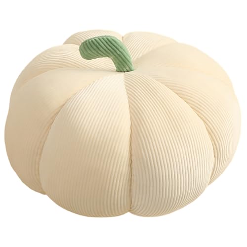 Enjoyaa Halloween Thanksgiving Pumpkin Throw Oreiller,Poupée de Citrouille en Peluche,Poupée en Peluche en Peluche Rayée pour Décoration de Maison,Faveurs de Fête,18 cm (White)