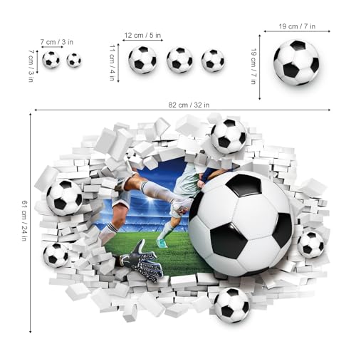 decalmile Large 3D Football Wall Decals Soccer Sport Football Player Wall Stickers Boys Bedroom Playroom Classroom Wall Decor - Image 4