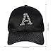 Angoily Women's Black Baseball Cap with Rhinestone Letter A, Fashion Summer Peaked Sun Hat, Casual Sparkling Bling Adjustable Hat for Outdoor and Beach