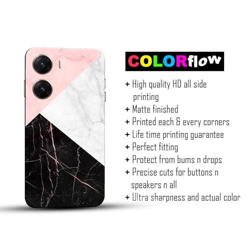 Image of COLORflow Polycarbonate Back Cover Compatible with Vivo V29E 5G | Beautiful Black White Pink Marble | Designer Printed Hard CASE Bumper Back Cover Compatible with Vivo V29E 5G