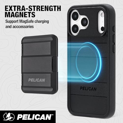 Image of Pelican Protector iPhone 17 Pro Max Case - Compatible with MagSafe- Black | Rugged Magnetic Phone Case with 16ft Military-Grade Drop Protection - Heavy Duty Shockproof Phone Cover for iPhone 17 Pro Max