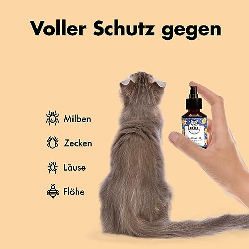 CATLY Anti Milben Katzenspray mit rein natürlichen Inhaltsstoffen - auch als Flohmittel Katzen Spray gegen Jede Art von Parasiten, Grasmilben Schutz & Katzen Flohmittel, Ohrmilben Katzenspray - 100ml