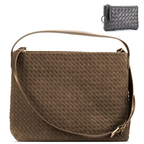 Image of Suede Hobo Bag for Women Hand-Woven Bag Made of Suede Fabric Casual Tote Bag（Brown）