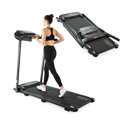Phoenix Fitness Folding Running Treadmill – Compact Treadmill for Home Gym with Adjustable Incline – 2.5HP Quiet & Powerful Running Machine with LED Display, Heart Monitor, USB/AUX – Speed 1–14 km/h
