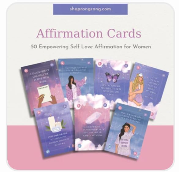 Image of Rongrong Self Love Affirmation Cards For Women - 50 Positive Daily Affirmation Cards Deck Hand-Drawn images, Gift for Women for Self-Discovery, Improvement and Mental Well-Being