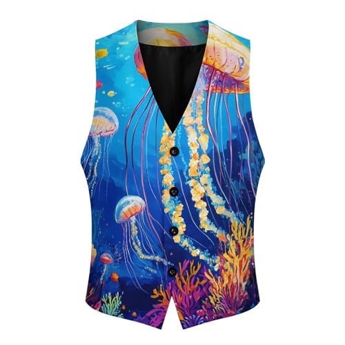 Seabed Jellyfish Mens Slim Fit Suit Vest Dress Waistcoat Casual Business Vest4