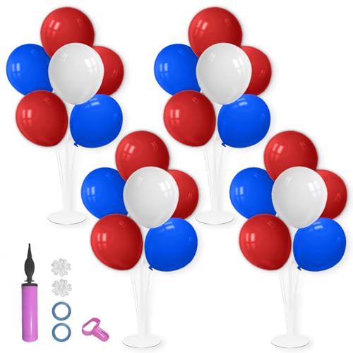ZJDHPTY Red White and Blue Balloon Stand Centerpiece Table Decorations for 4th of July Father's Day Graduation Birthday Party Decorations(Red white blue set4)