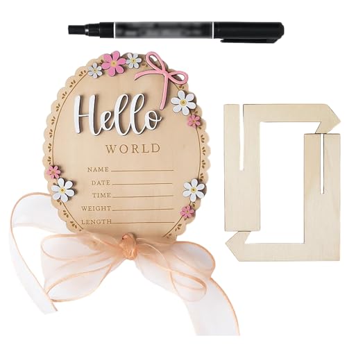 Hello World Baby Sign, 3-Piece Wooden Name Sign Set for Baby