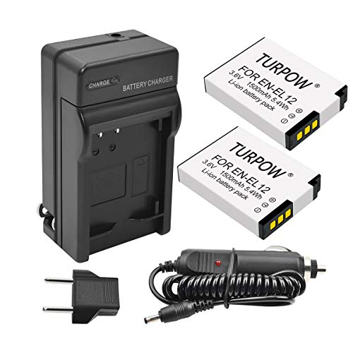 Turpow 2 Pack EN-EL12 Battery Charger Set Compatible with Nikon Coolpix A900 AW100