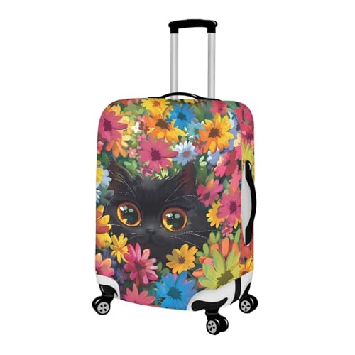 Floral Cat Luggage Cover Suitcase Protector, Travel Suitcase Cover for 29-32 inch Luggage with Concealed Zipper Washable Elastic Cloth Dustproof Anti-Scratch Covers2