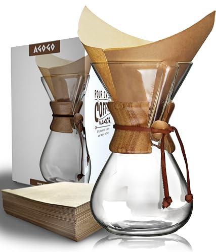 AGOGO Pour Over Coffee Maker Set Glass Coffee Maker with 50pcs Filter Paper -for Home, Office, Camping, Cafes - Easy Clean Coffee Dripper Set (Rag&Brush Included) (8 Cup/28 oz)