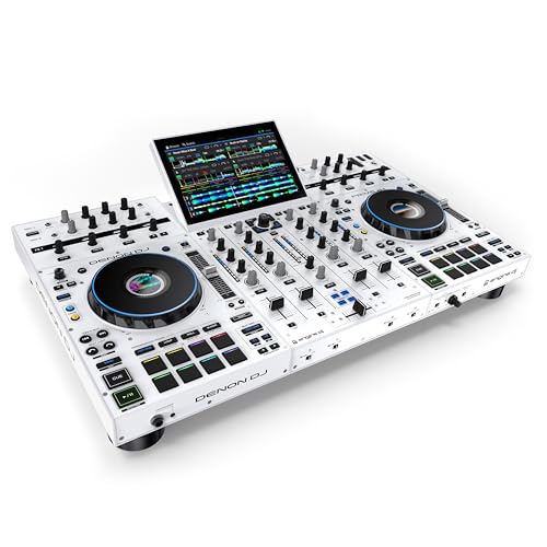 Denon DJ PRIME 4+ WHITE DJ-Controller mit Stem-Trennung auf 4 Decks, WLAN-Streaming, Drop Sampler Mixer, 10.1-Zoll Touchscreen, Beleuchtungssteuerung, Weiß