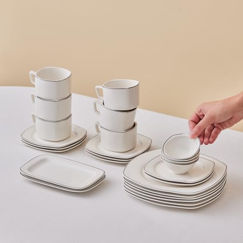 Karaca Padoca 26-teiliges Tafelservice für 6 Personen – Elegantes Frühstücksset aus Edlem Porzellan mit Tellern, Schalen, Tassen und Servierplatten