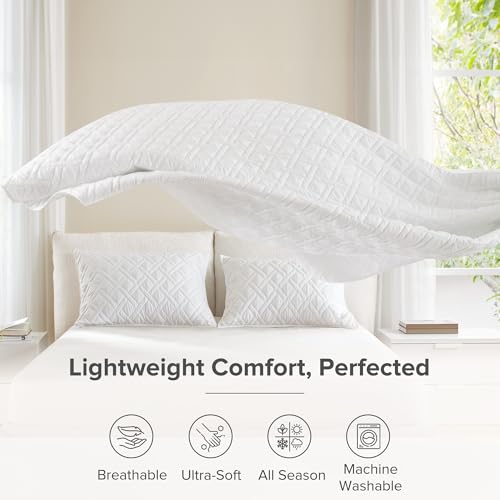Comfort Spaces Queen Quilt Set Modern Reversible Diamond Coverlet Queen Bedding Set Cozy Quilted Winter Layer, All Season Lightweight Soft Queen Size Quilt, Kienna, Full/Queen White Diamond 3 Piece