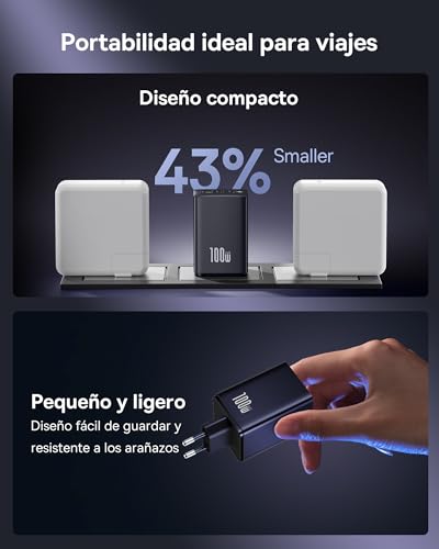 Cargador USB C 100W GaN carga rapida compatible con Galaxy S25 iPad Pro y MacBook 5