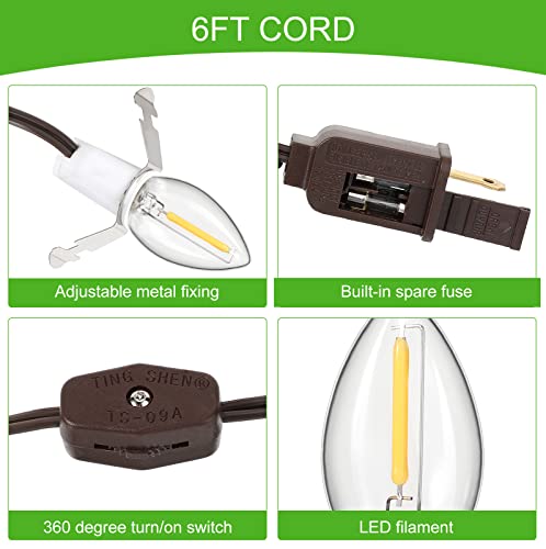 6 Pack Accessory Cord With One Led Light Bulb, 6 Ft Christmas Village Single Light Bulb Cord With On/Off Switch Plugs Lamp Cord Replacement For Village House Craft Decorations() #TOP1