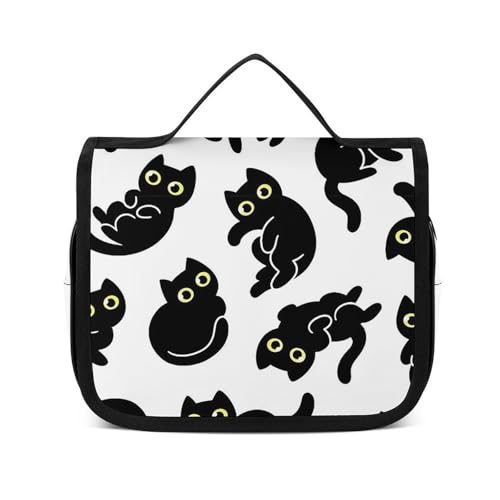 トイレタリーバッグ 萌え 漫画 黒猫 猫柄 吊り下げトラベルポーチ 洗面用具ケース バスルームポーチ 化粧ポーチ 軽量 旅行 出張