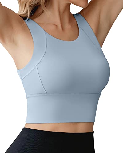 Image of Ama Larsi High Neck Longline Sports Bra for Women | Padded, Medium Impact, Wirefree, Workout Crop Tank Tops, Yoga Gym
