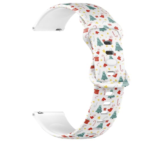 Compatible with Garmin Fenix 7/7 Pro, Fenix 6/6 Pro, Fenix 5/5 Plus, Epix (Gen2) / Epix Pro (Gen2), 22mm Sport Watch Band (Christmas Tree Candy Canes Socks) Silicone Soft Strap Bracelet