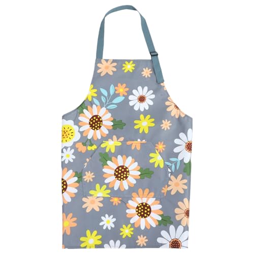 ERINGOGO 防水首掛けエプロン 女性用 花柄 調節可能ポケット付き キッチン作業用 家料理や多用途対応