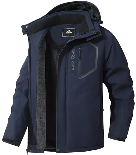 Image of Men's Mountain Ski Jacket Winter Snow Coats Waterproof Warm Fleece Lining Jacket Parka with Hooded