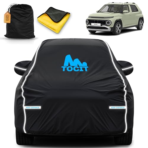 Image of Hyundaii Inster Waterproof Long Life Car Cover with Safety Glow Reflective Strap, Premium Velvet Velour Fabric, Soft & Stretchable, Machine Washable, Tri-Stitch Custom Fit with Mirror Pocket