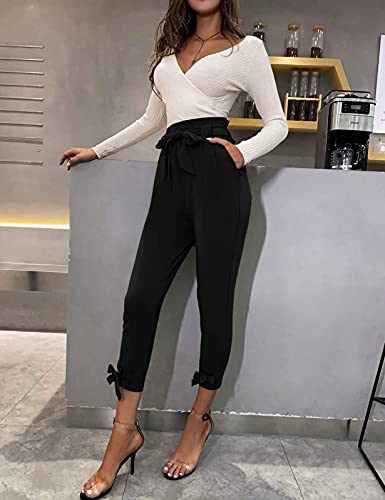 Liumilac Black Work Pants For Womens Joggers All Occasions Elastic Waist Pants With Tie M #TOP2