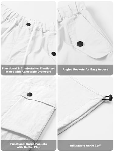 Image of Betusline Girls & Women's High Waist Wide Leg Cargo Pants Y2K Parachute Pants with Pockets and Drawstring 6 Years-Women 2XL