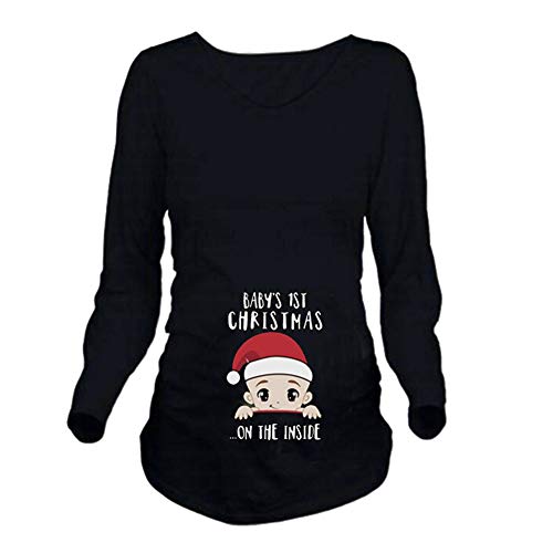 Q.KIM Camiseta Divertido Estampada de Manga Larga Premamá para Mujer Embarazo (XXL,...