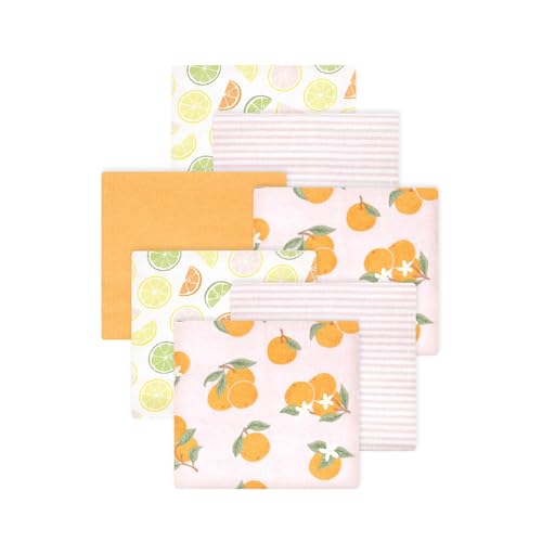 Image of Little Treasure Hudson Baby Cotton Poly Flannel Receiving Blankets Multipack, Orange Citrus Orange, 30x30 inches