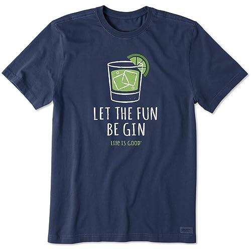Life is Good Men's Let the Fun Be Gin Short Sleeve Crusher Tee (Small, Darkest Blue)