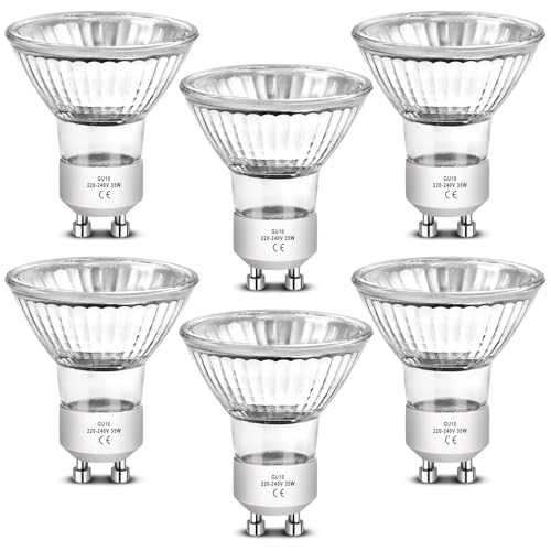 LedWekei Bombillas halógenas Gu10, 220v halógena gu10 35w, bombillas de luz blanca cálida regulables 2700K (paquete de 6)