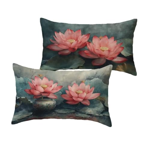 Housse de coussin 40x60 extérieur imperméable lin vert lot de 2 - 2