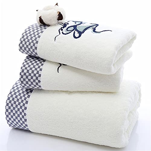 Zsedp Embroidered Large Towel Set Cotton Solid Color Sport Soft Print Beauty Face Towel Plaid Bath Towel Home Bathroom For Adults Kids ( Color : E , Size : 3Pcs Towel Set ) #TOP19
