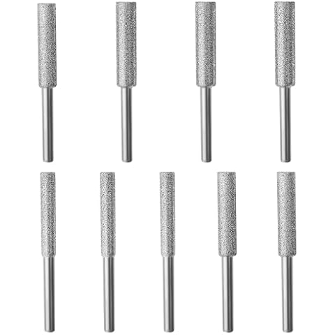 Stone Carving Set Diamond Burr Bits Compatible with Dremel, 9PCS Polishing Kits Rotary Tools Small Long Cone Accessories with 1/8’ Shank for Carving, Engraving, Grinding,Rocks, Jewelry, Glass（Silver) Cover