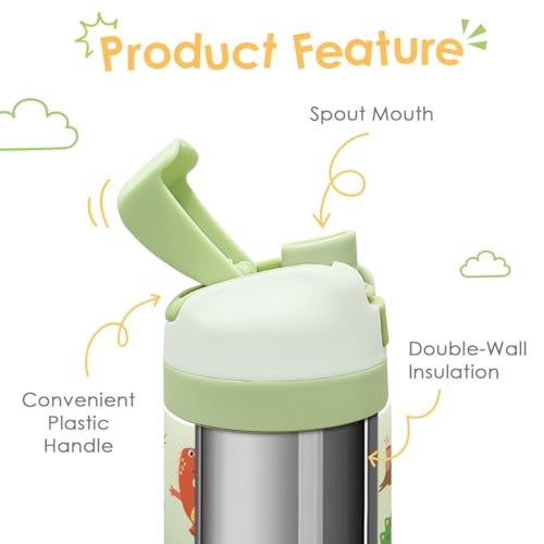 Image of Dinosaur Kids Insulated Stainless Steel Water Bottle 16 Oz, Travel Tumbler for School, Sports for Boys, Girls, Birthday, Back To School