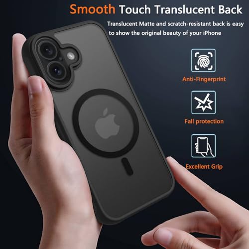 Image of for iPhone 16 Case [Compatible with Magsafe] Translucent Matte Phone Cover, [10 FT Military Grade Drop Protection] Slim Durable Shockproof Protective Bumper (Black Magnetic, iPhone 16)