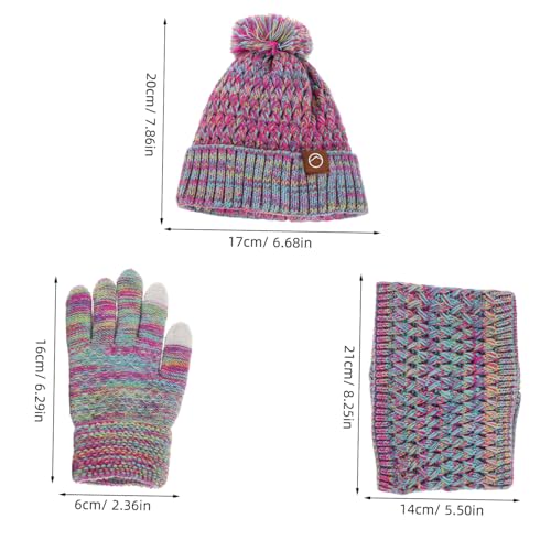 Boys and Girls Winter Hat Gloves Scarf Knit Pom Pom Beanie Hat Gaiter Gloves for Outdoor Activities Violet2