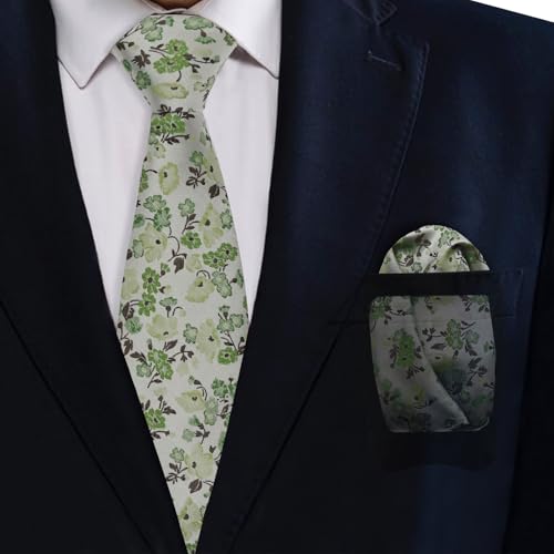 Image of Mantieqingway Floral Ties for Men, 3pcs /set Neck Tie Pocket Square Holder Set for Wedding Business Prom Party Usual