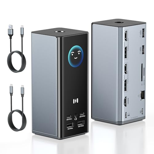 Estación de carga USB C para 3 monitores, estación de carga para ordenador portátil, pantalla triple con 2 HDMI y 2 DP, 1 HDMI, Smart Display, Gigabit Ethernet, 100 W PD, 10 Gbps USB A/C, SD/TF, audio