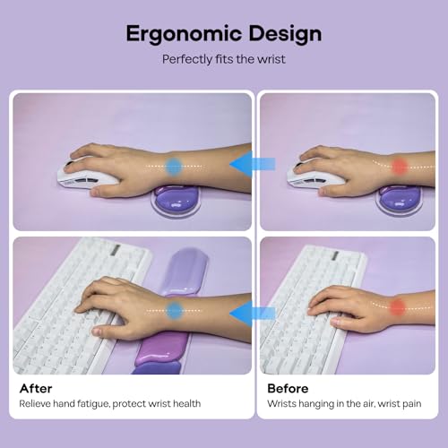 Image of EPOMAKER CloudGel Wrist Rest for Keyboard and Mouse, 2 Pieces | Silicone Wrist Support, Anti-Slip Rubber Bottom, Ergonomic Design, Suitable for Office /Computer /Laptop /Gaming (Purple)