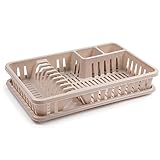 Acan Escurreplatos de Plástico 45 x 29,7 x 8 cm, Organizador de Cocina, Escurridor con Bandeja para Cocina. (Topo)