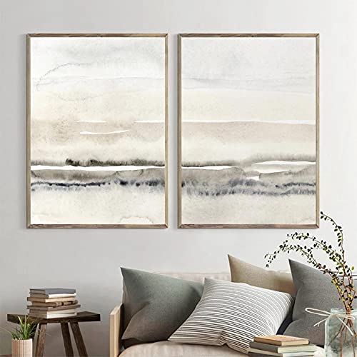 Art sur toile beige et gris Hanpmy : 2 affiches aquarelles abstraites 50x70cm sans cadre pour salon