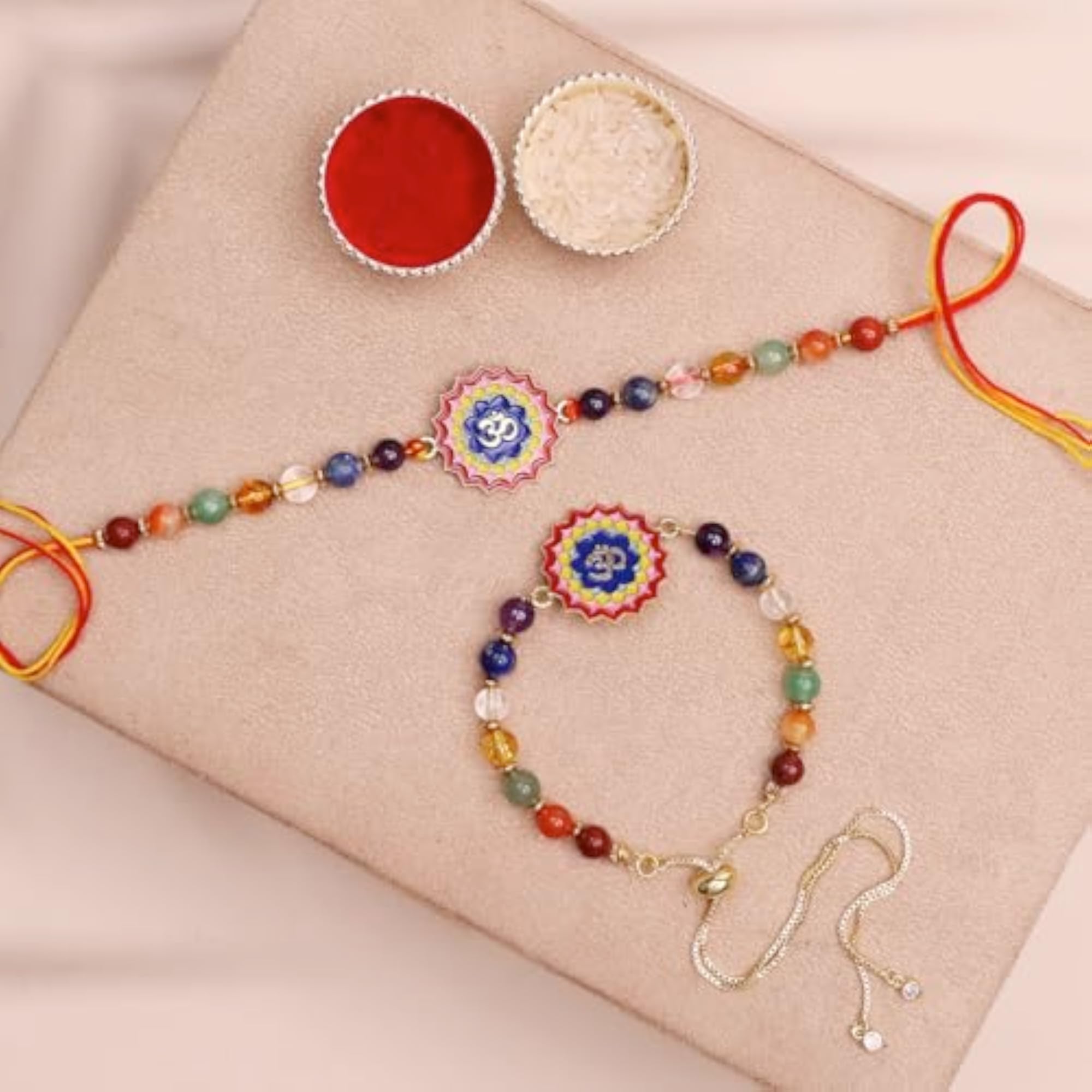 7 Chakra Crystal Rakhi Combo for Brother & Bhabhi