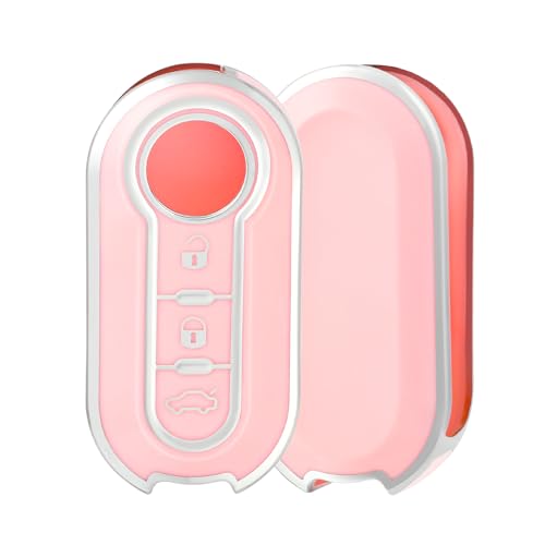 HIBEYO Chiave a scatto per chiave auto, adatta per Fiat Cover in silicone Cover Cover per FIAT 500 500C Ducato Brava Grande Punto Panda Qubo Fiorino Portachiavi 3 Tasti Argento Bianco